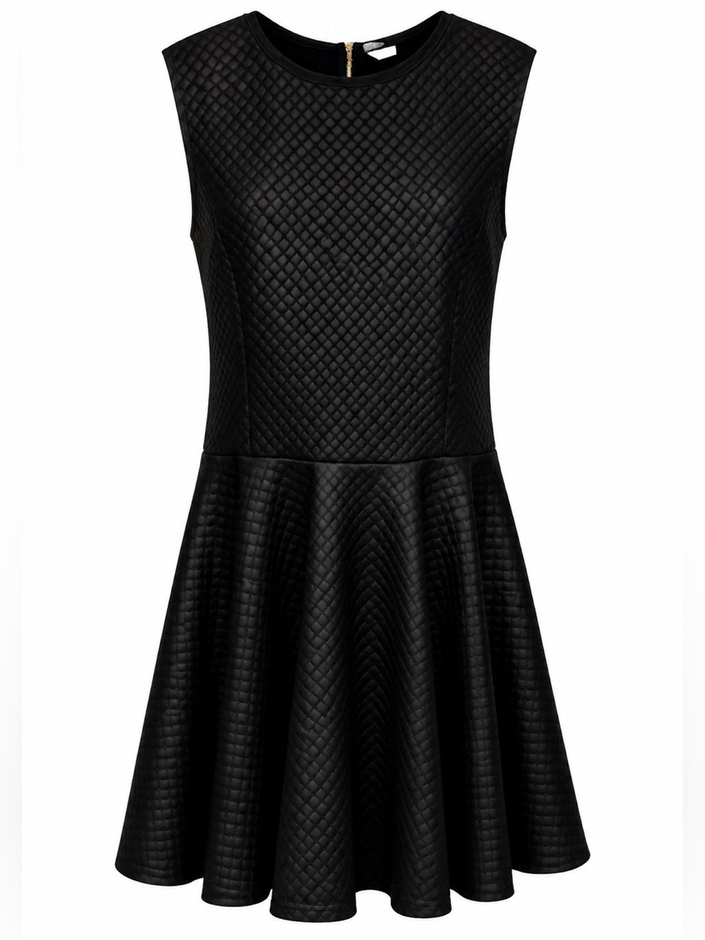 Quilted Black Sleeveless Fit-and-Flare Dress